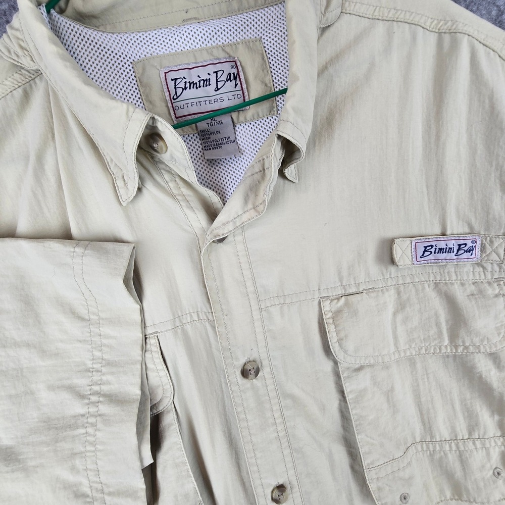 Bimini Bay Fishing Shirt Mens XL Khaki Relaxed Fit Vented Back Outdoor Utility